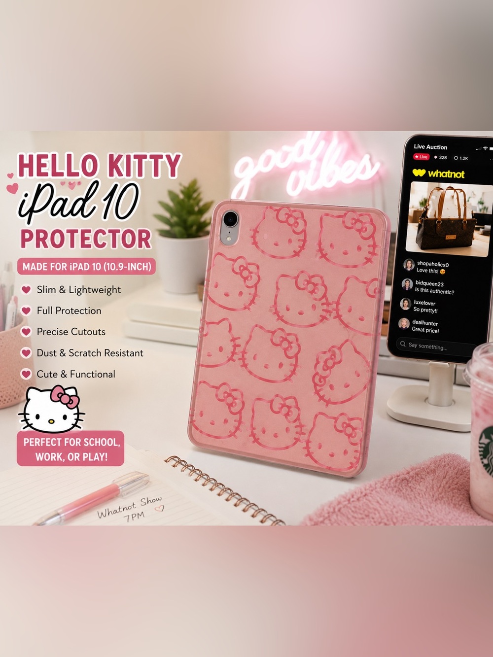 iPad 10 Hello Kitty Pink Case + Pencils Set NWT ✨ - Picture 2 of 5